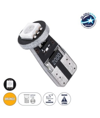 GloboStar® T10 W5W 95650 Λάμπα Αυτοκίνητου LED  2rd Generation Can-Bus Series 1xSMD5050 1.5W 120lm 120° DC 12-16V IP20 Φ1 x H2.2cm Πορτοκαλί